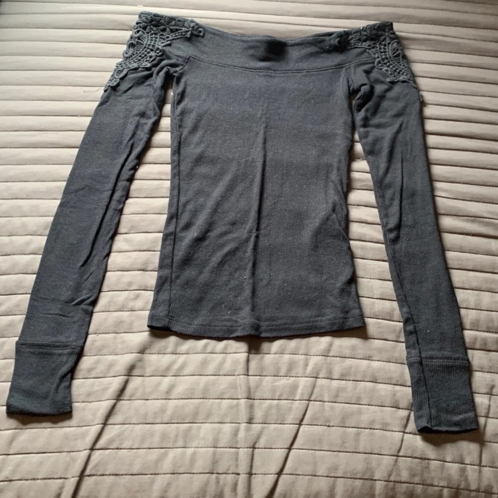 Hollister Black Embroidered Off The Shoulder Shirt